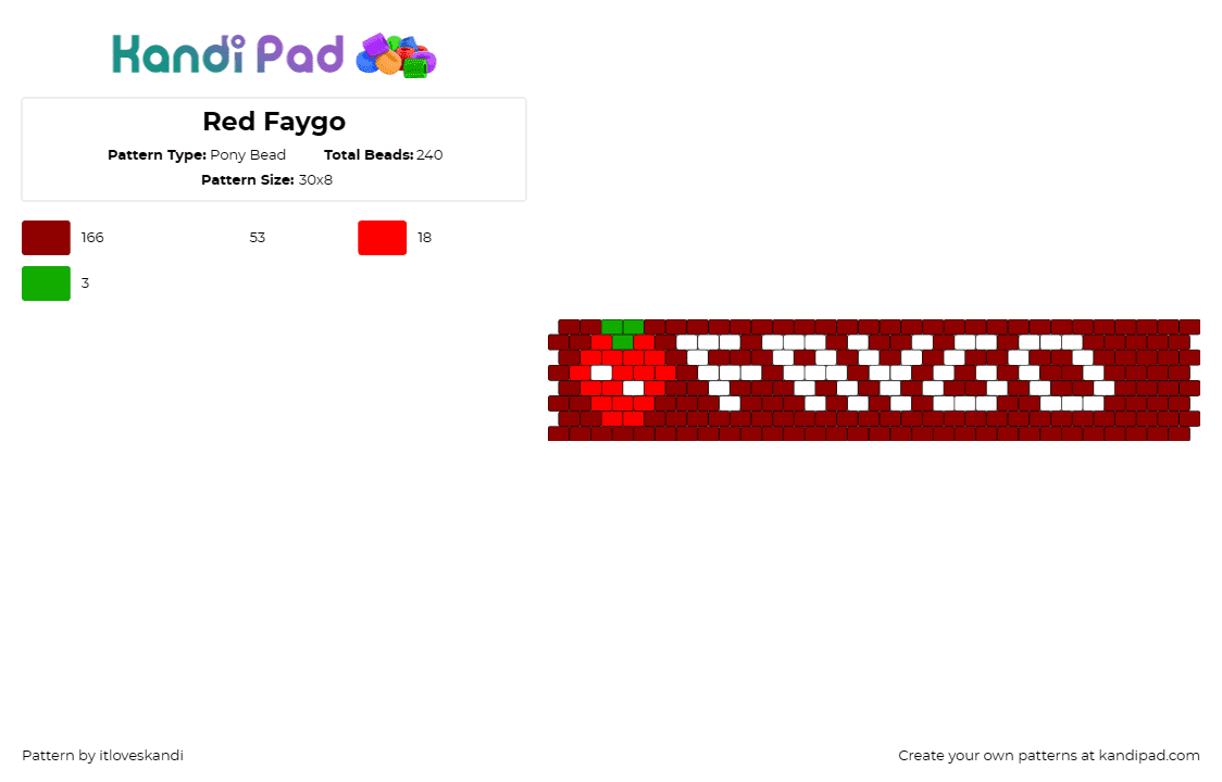 Red Faygo - Pony Bead Pattern by itloveskandi on Kandi Pad - faygo,drink,soda,food,cuff,bubbly,nostalgic,flavor,red