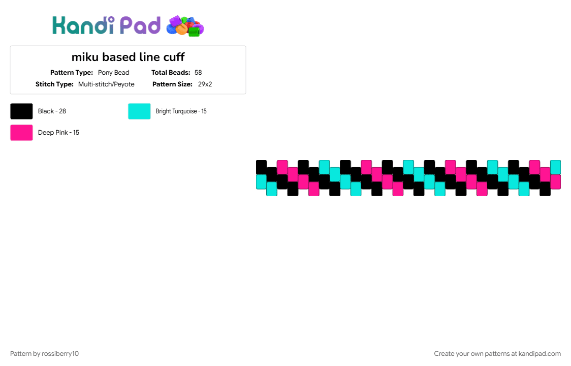 miku based line cuff - Pony Bead Pattern by rossiberry10 on Kandi Pad - light blue, pink