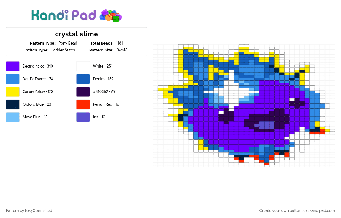 crystal slime - Pony Bead Pattern by toky0tarnished on Kandi Pad - blue, cotdspiky, crystal, light blue, purple, shiny, slime, slime rancher, spiky