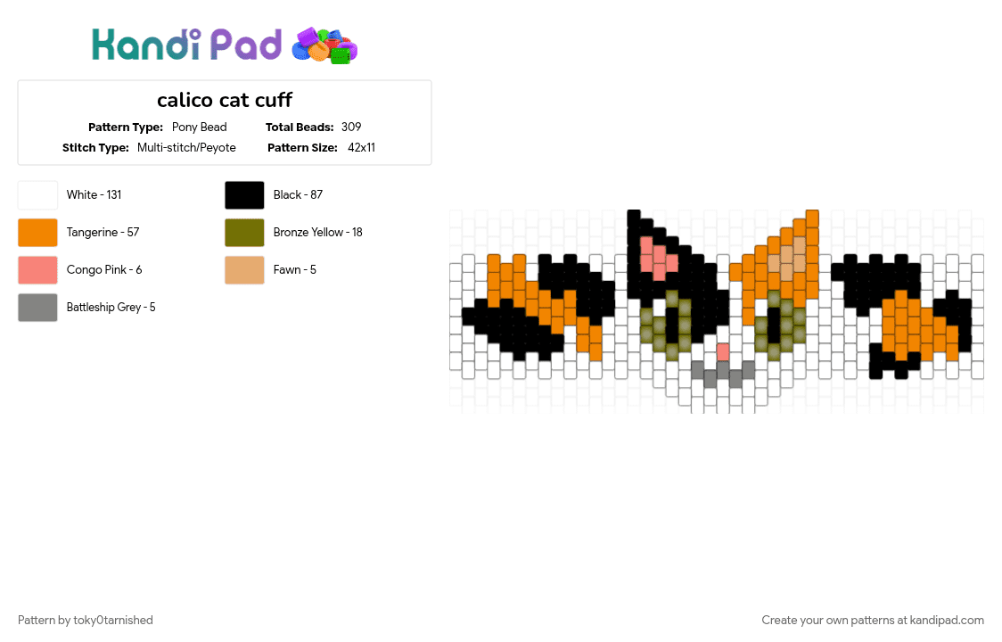calico cat cuff - Pony Bead Pattern by toky0tarnished on Kandi Pad - 