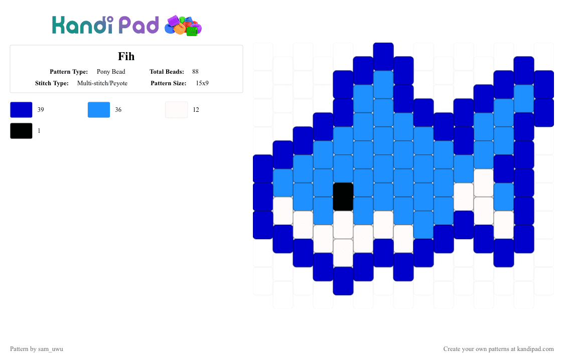 Fih - Pony Bead Pattern by sam_uwu on Kandi Pad - purple,light blue