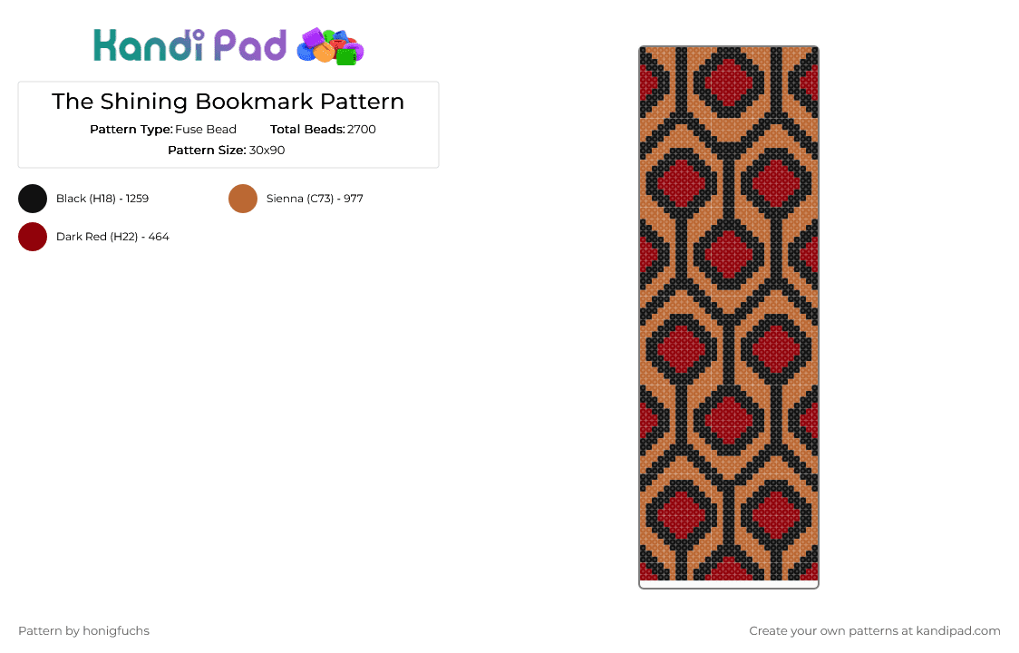 The Shining Bookmark - Fuse Bead Pattern by honigfuchs on Kandi Pad - bookmark, cinema, film, horror, movie, orange, red, tan, the shining