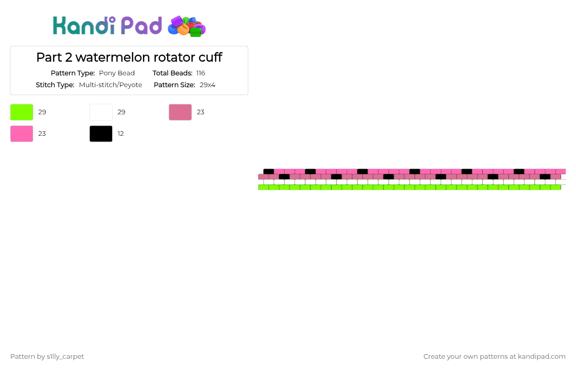 Part 2 watermelon rotator cuff - Pony Bead Pattern by s1lly_carpet on Kandi Pad - green,pink