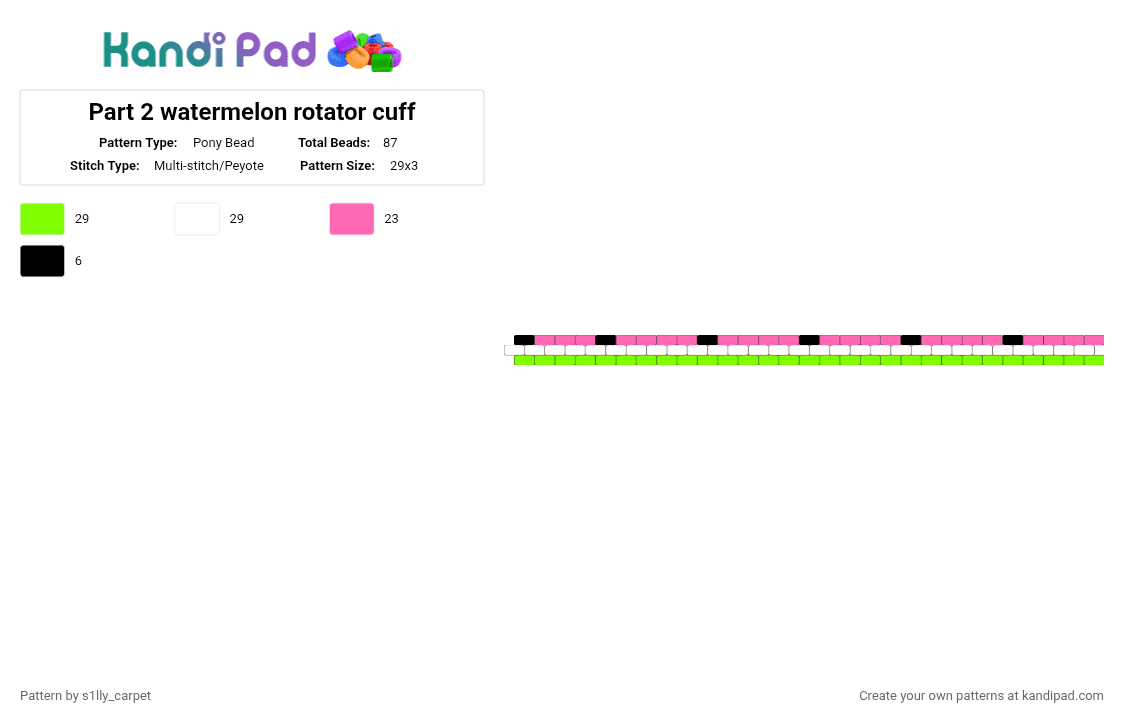 Part 2 watermelon rotator cuff - Pony Bead Pattern by s1lly_carpet on Kandi Pad - green,pink