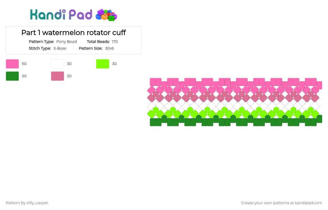 Part 1 watermelon rotator cuff - Pony Bead Pattern by s1lly_carpet on Kandi Pad - green,pink