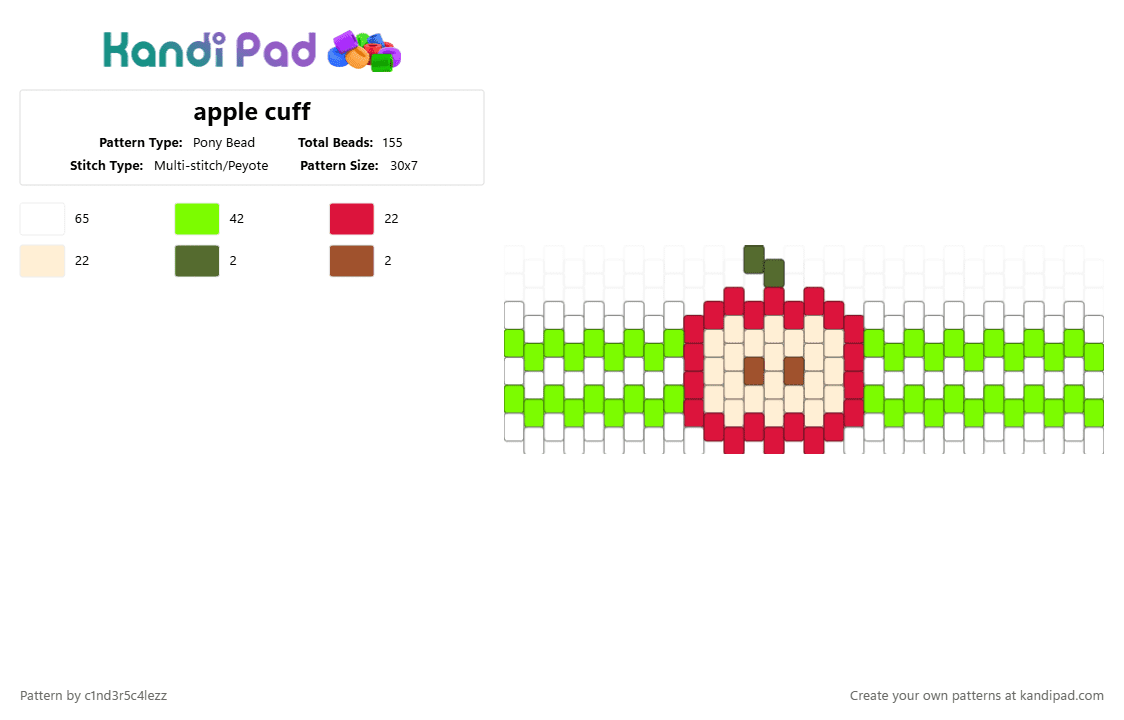 apple cuff - Pony Bead Pattern by c1nd3r5c4lezz on Kandi Pad - red,beige,green
