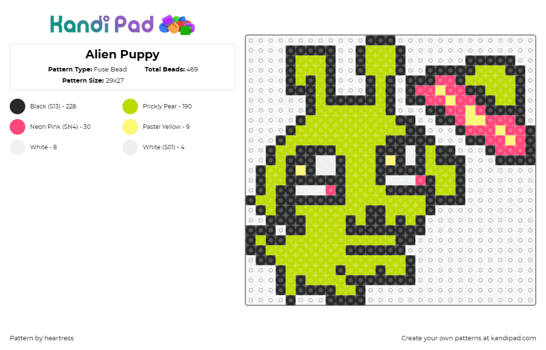 Alien Puppy - Fuse Bead Pattern by heartress on Kandi Pad - alien,puppy,ufo,cute,playful,dog,space,extraterrestrial,green