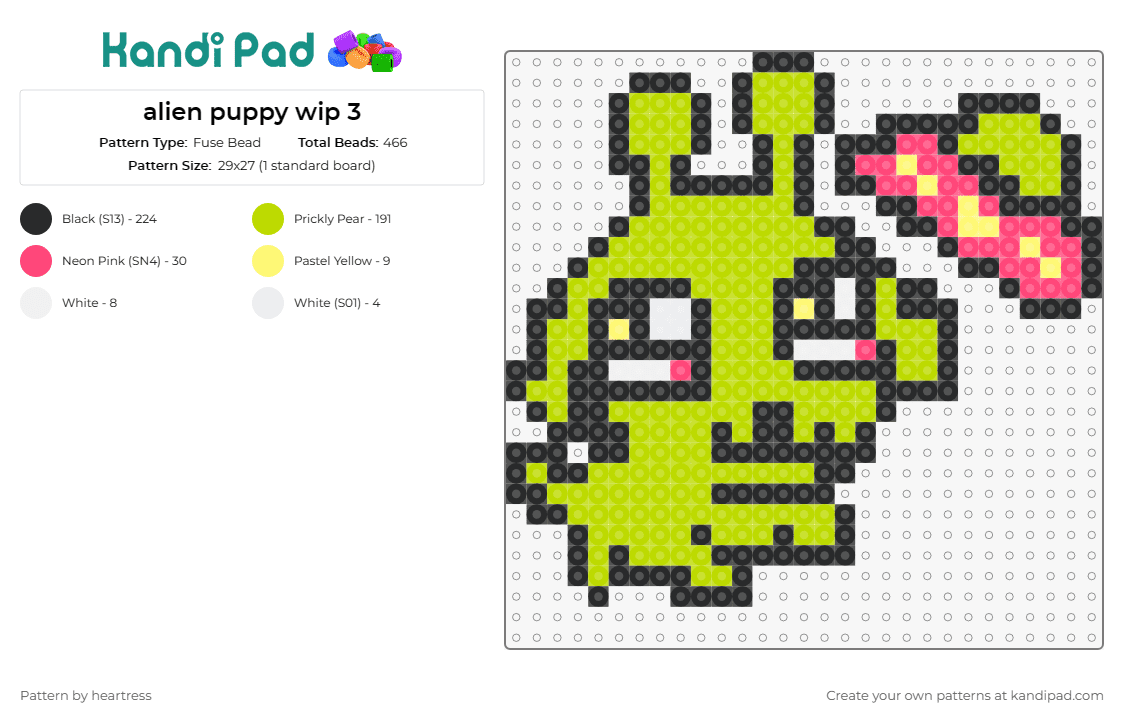 alien puppy wip 3 - Fuse Bead Pattern by heartress on Kandi Pad - alien,puppy,ufo,cute,playful,dog,space,extraterrestrial,green