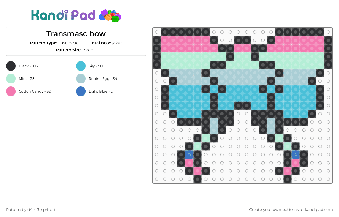 Transmasc bow - Fuse Bead Pattern by iv4ntill_f4n on Kandi Pad - light blue