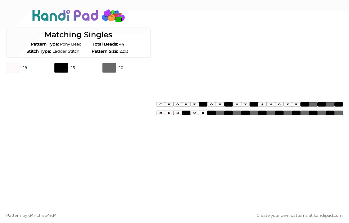 Matching Singles - Pony Bead Pattern by vega0np4wz on Kandi Pad - white,gray