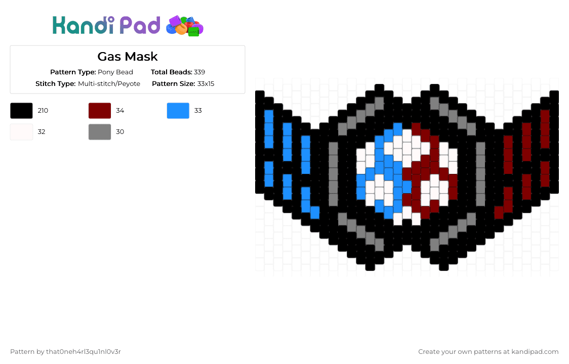 Gas Mask - Pony Bead Pattern by vega0np4wz on Kandi Pad - black,light blue,brown