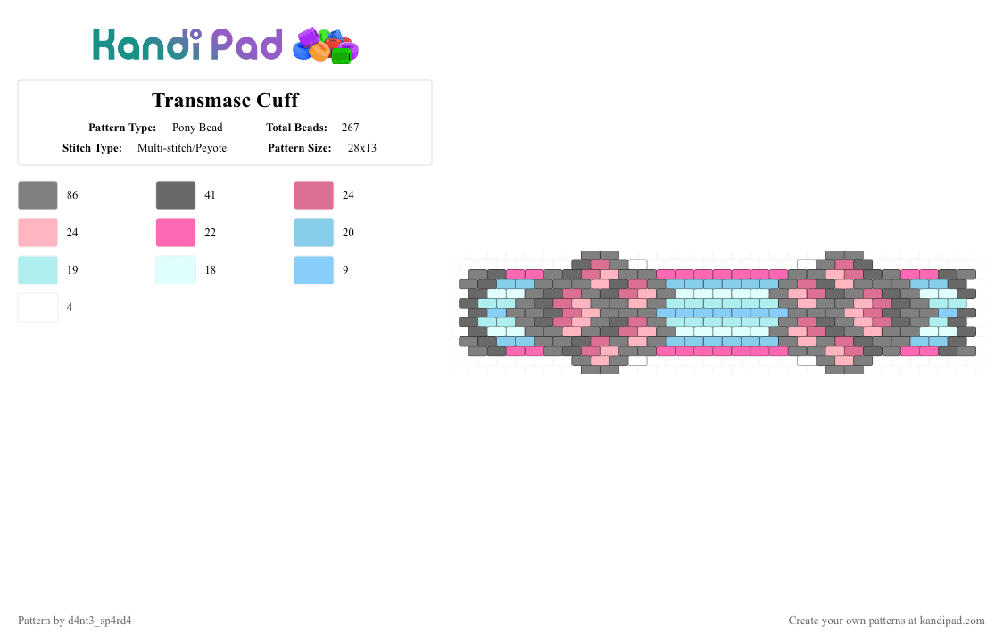 Transmasc Cuff - Pony Bead Pattern by vega0np4wz on Kandi Pad - gray