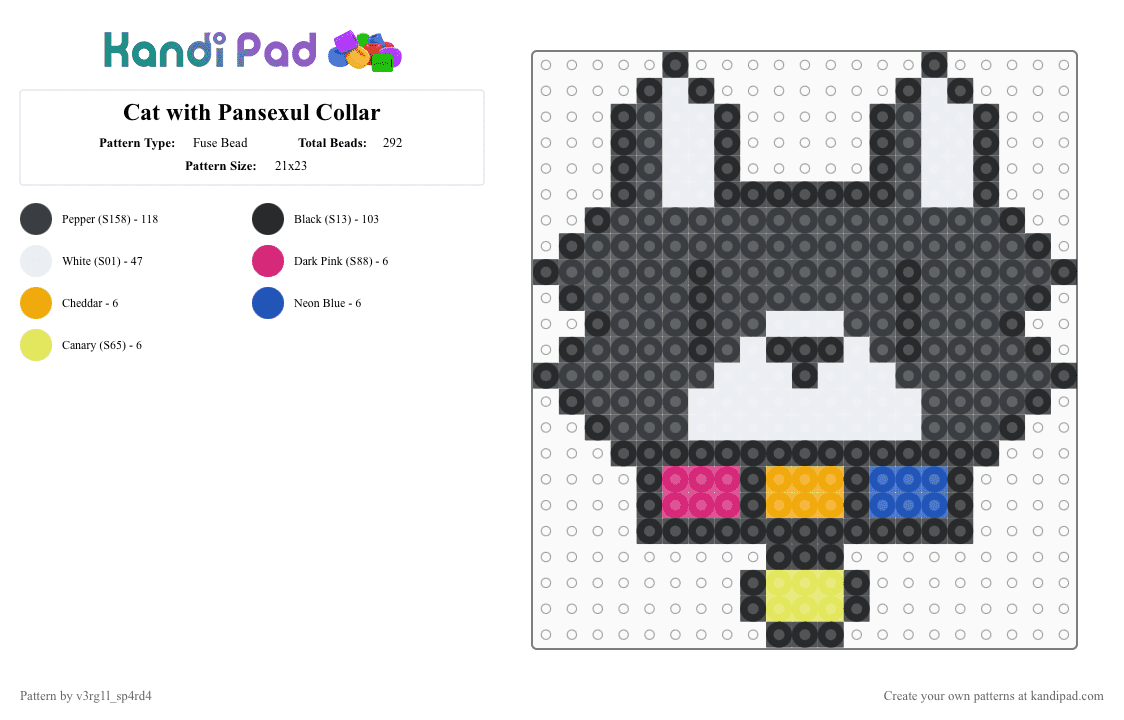 Cat with Pansexul Collar - Fuse Bead Pattern by vega0np4wz on Kandi Pad - black,white,orange,yellow,colorful