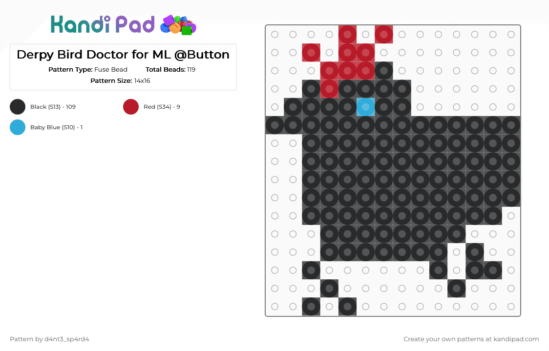 Derpy Bird Doctor for ML @Button - Fuse Bead Pattern by vega0np4wz on Kandi Pad - black,red
