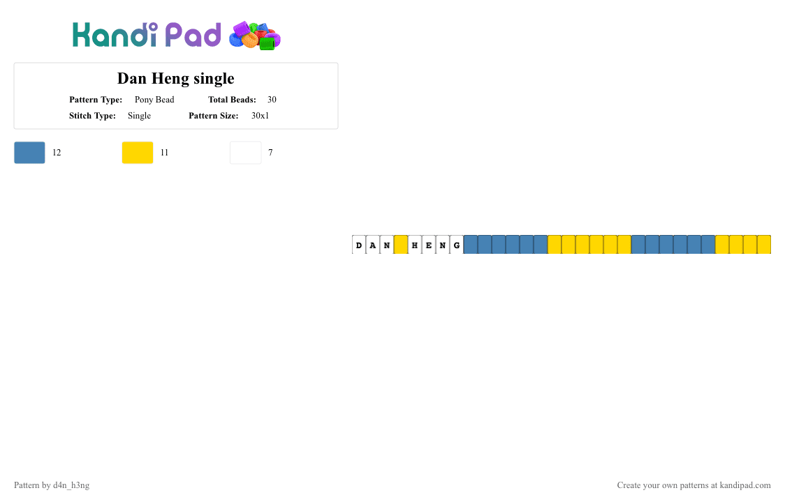 Dan Heng single - Pony Bead Pattern by vega0np4wz on Kandi Pad - blue,yellow