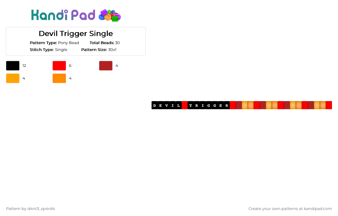 Devil Trigger Single - Pony Bead Pattern by vega0np4wz on Kandi Pad - red,orange