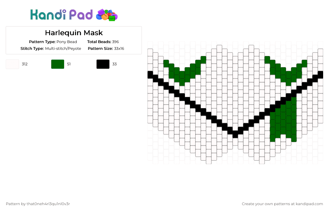 Harlequin Mask - Pony Bead Pattern by iv4ntill_f4n on Kandi Pad - white