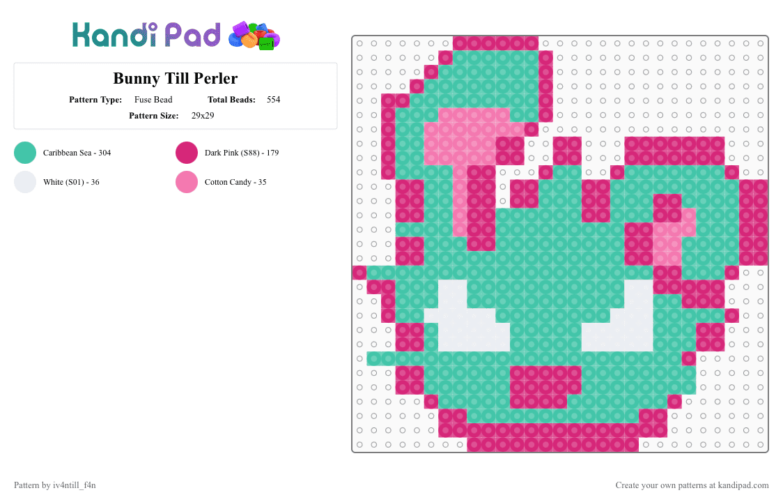 Bunny Till Perler - Fuse Bead Pattern by iv4ntill_f4n on Kandi Pad - pink, teal