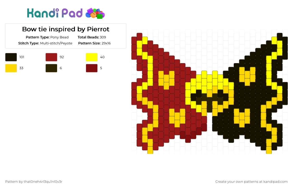 Bow tie inspired by Pierrot - Pony Bead Pattern by vega0np4wz on Kandi Pad - yellow,red