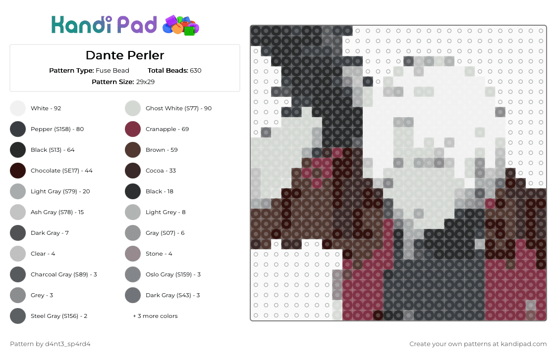 Dante Perler - Fuse Bead Pattern by v3rg1l_sp4rd4 on Kandi Pad - brown