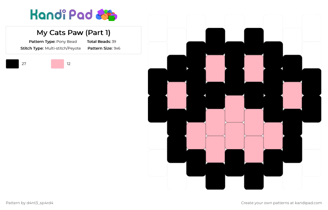 My Cats Paw (Part 1) - Pony Bead Pattern by vega0np4wz on Kandi Pad - black,pink