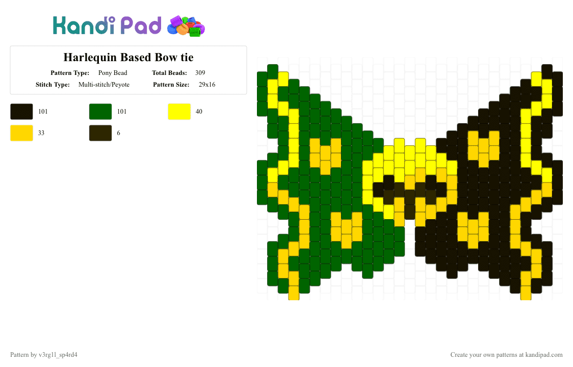 Harlequin Based Bow tie - Pony Bead Pattern by vega0np4wz on Kandi Pad - yellow,green