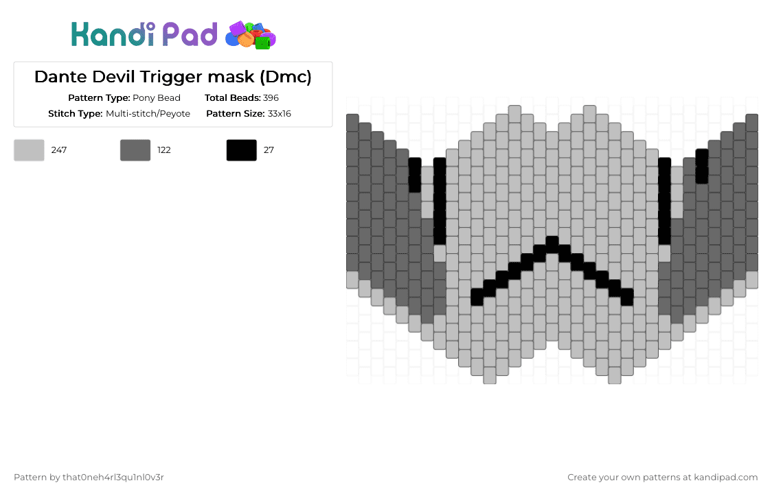 Dante Devil Trigger mask (Dmc) - Pony Bead Pattern by vega0np4wz on Kandi Pad - beige,gray