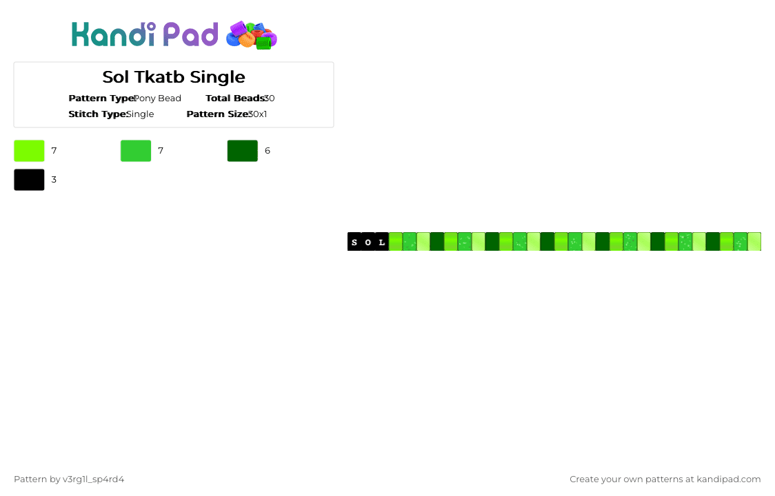 Sol Tkatb Single - Pony Bead Pattern by vega0np4wz on Kandi Pad - green