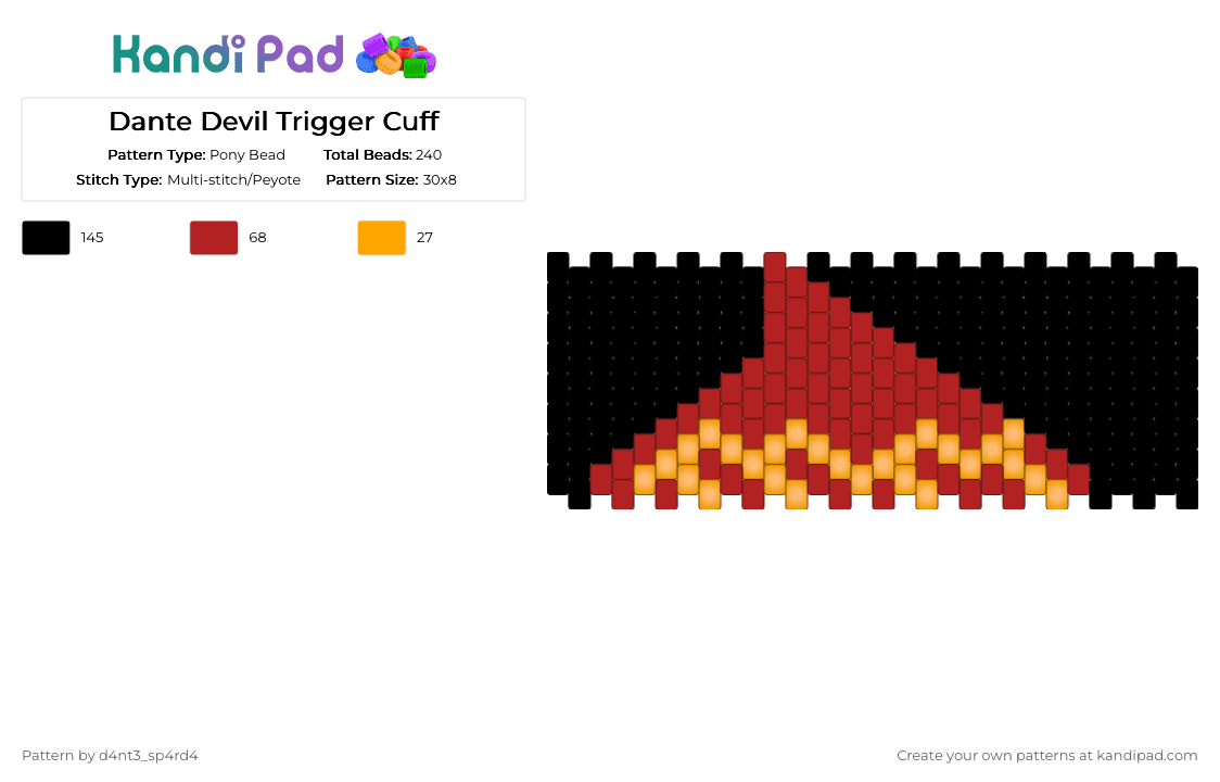 Dante Devil Trigger Cuff - Pony Bead Pattern by v3rg1l_sp4rd4 on Kandi Pad - red,orange