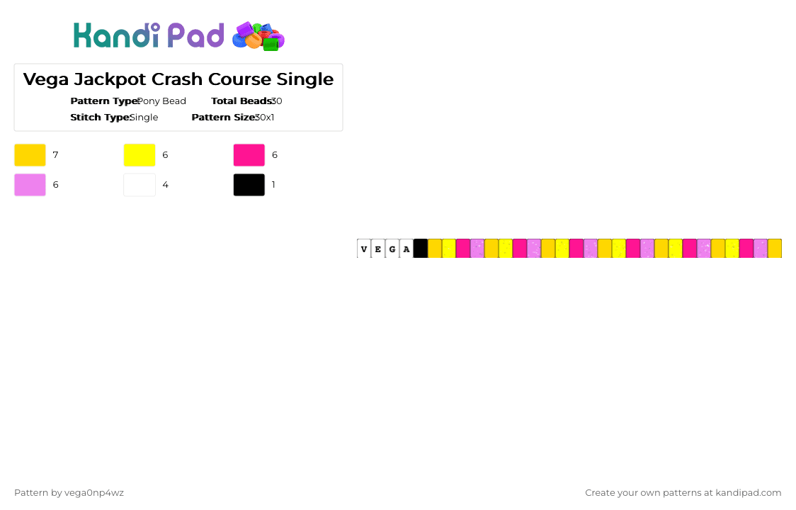 Vega Jackpot Crash Course Single - Pony Bead Pattern by vega0np4wz on Kandi Pad - yellow,pink