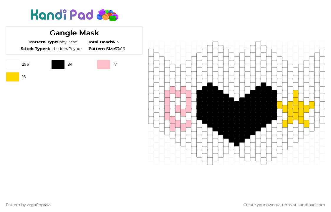 Gangle Mask - Pony Bead Pattern by vega0np4wz on Kandi Pad - white,pink,yellow