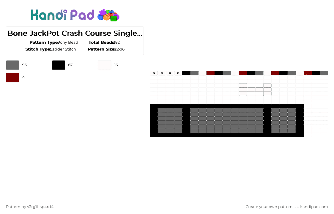 Bone JackPot Crash Course Single + Charm and The shock Cuff - Pony Bead Pattern by v3rg1l_sp4rd4 on Kandi Pad - gray