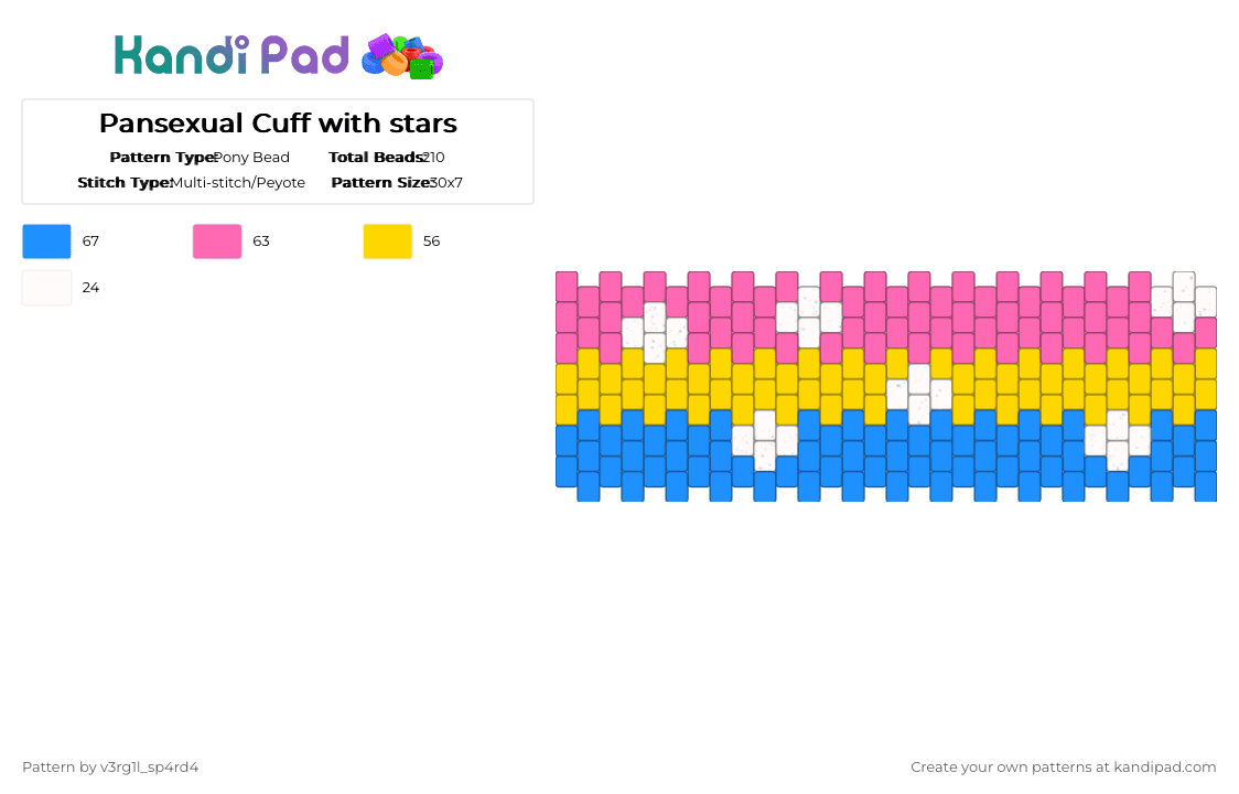 Pansexual Cuff with stars - Pony Bead Pattern by v3rg1l_sp4rd4 on Kandi Pad - pink,light blue