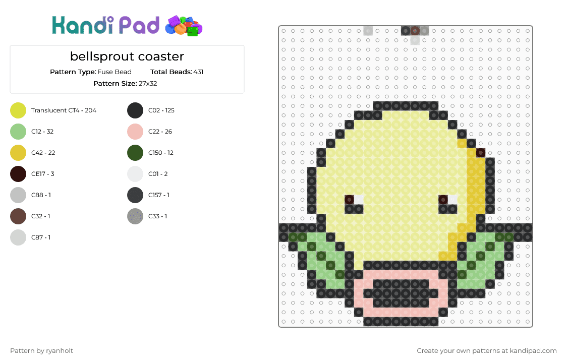 bellsprout coaster - Fuse Bead Pattern by ryanholt on Kandi Pad - yellow