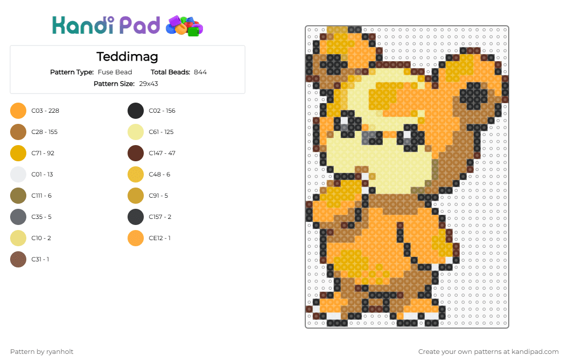 Teddimag - Fuse Bead Pattern by ryanholt on Kandi Pad - orange,tan,yellow