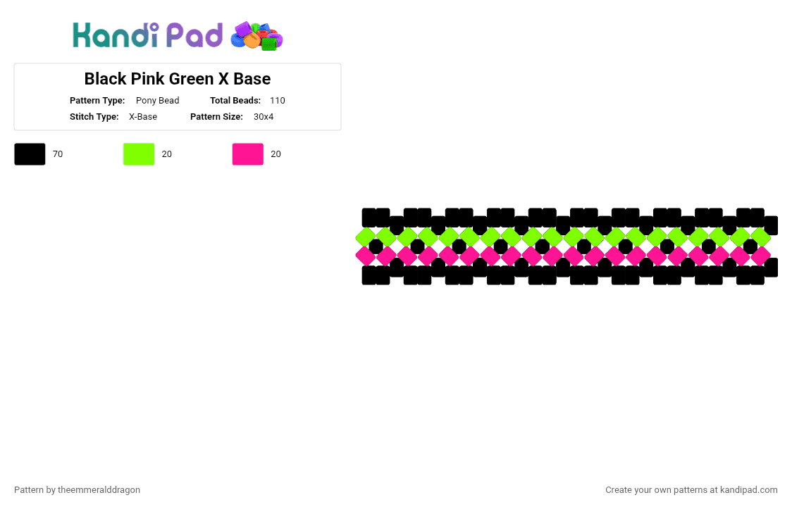 Black Pink Green X Base - Pony Bead Pattern by theemmeralddragon on Kandi Pad - black,green,pink