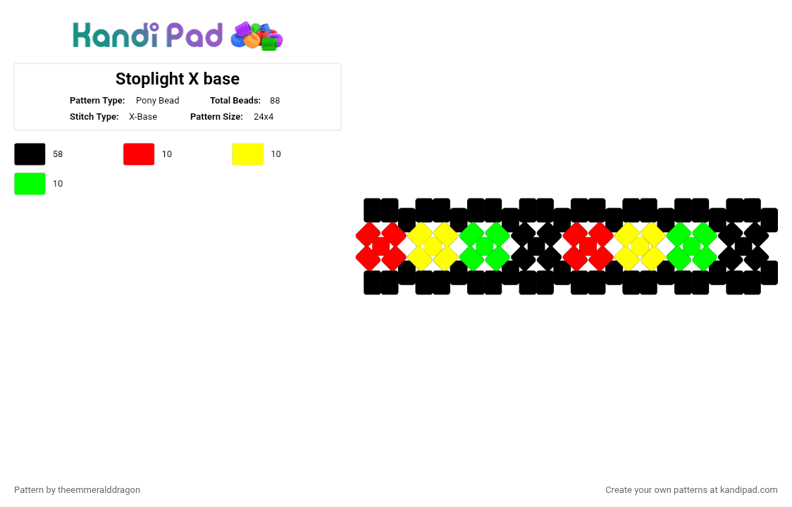 Stoplight X base - Pony Bead Pattern by theemmeralddragon on Kandi Pad - black,red,yellow,green