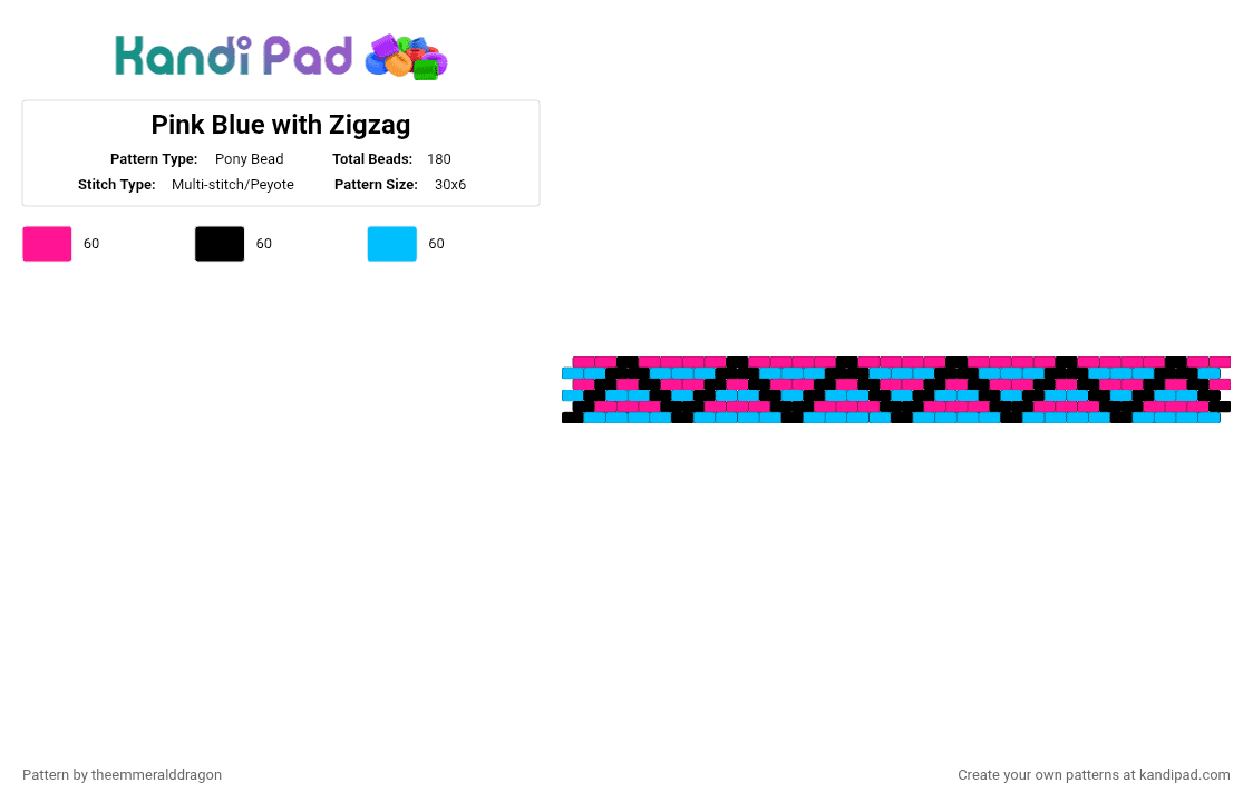 Pink Blue with Zigzag - Pony Bead Pattern by theemmeralddragon on Kandi Pad - pink,light blue