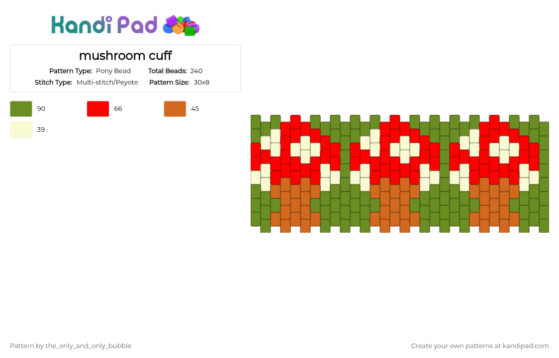 mushroom cuff - Pony Bead Pattern by the_only_and_only_bubble on Kandi Pad - red,green