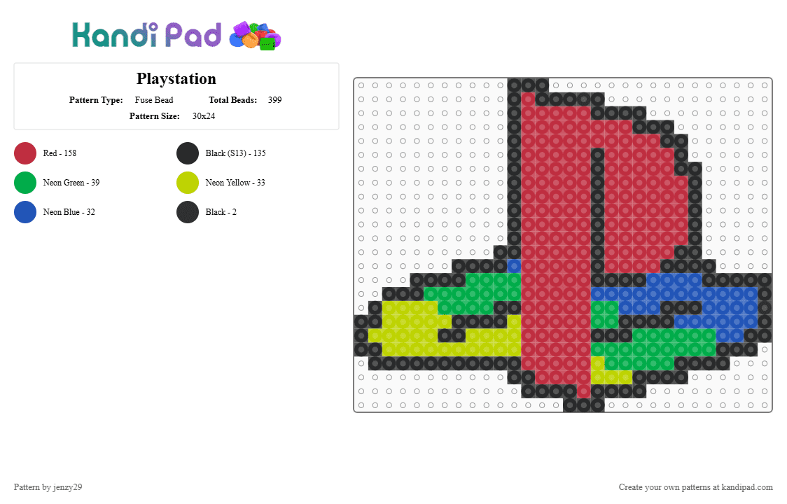 Playstation - Fuse Bead Pattern by jenzy29 on Kandi Pad - red
