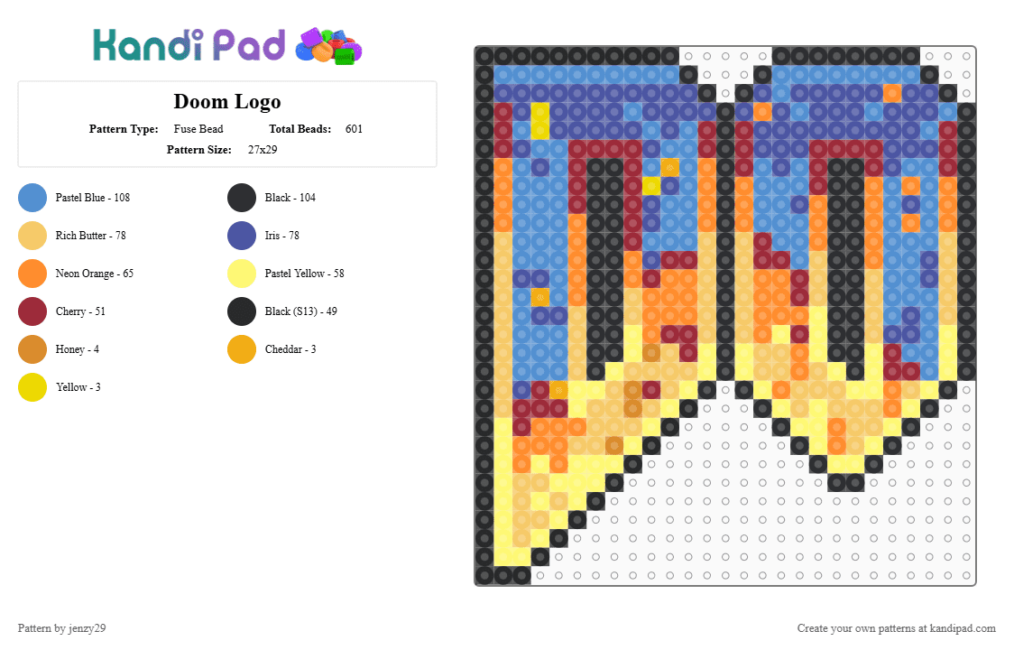 Doom Logo Part 1 - Fuse Bead Pattern by jenzy29 on Kandi Pad - yellow,light blue