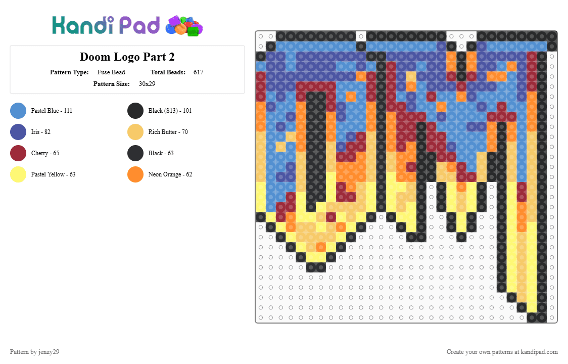 Doom Logo Part 2 - Fuse Bead Pattern by jenzy29 on Kandi Pad - light blue,yellow