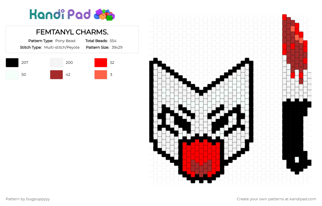FEMTANYL CHARMS. - Pony Bead Pattern by bugpuppyyy on Kandi Pad - charm, femtanyl, music, red, white