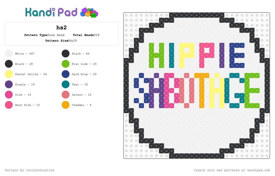 hippie sabotage - Fuse Bead Pattern by joslynnkrystina on Kandi Pad - white,teal,pink,blue,colorful,hippie sabotage,edm,house,music,dj,indie rock,fun