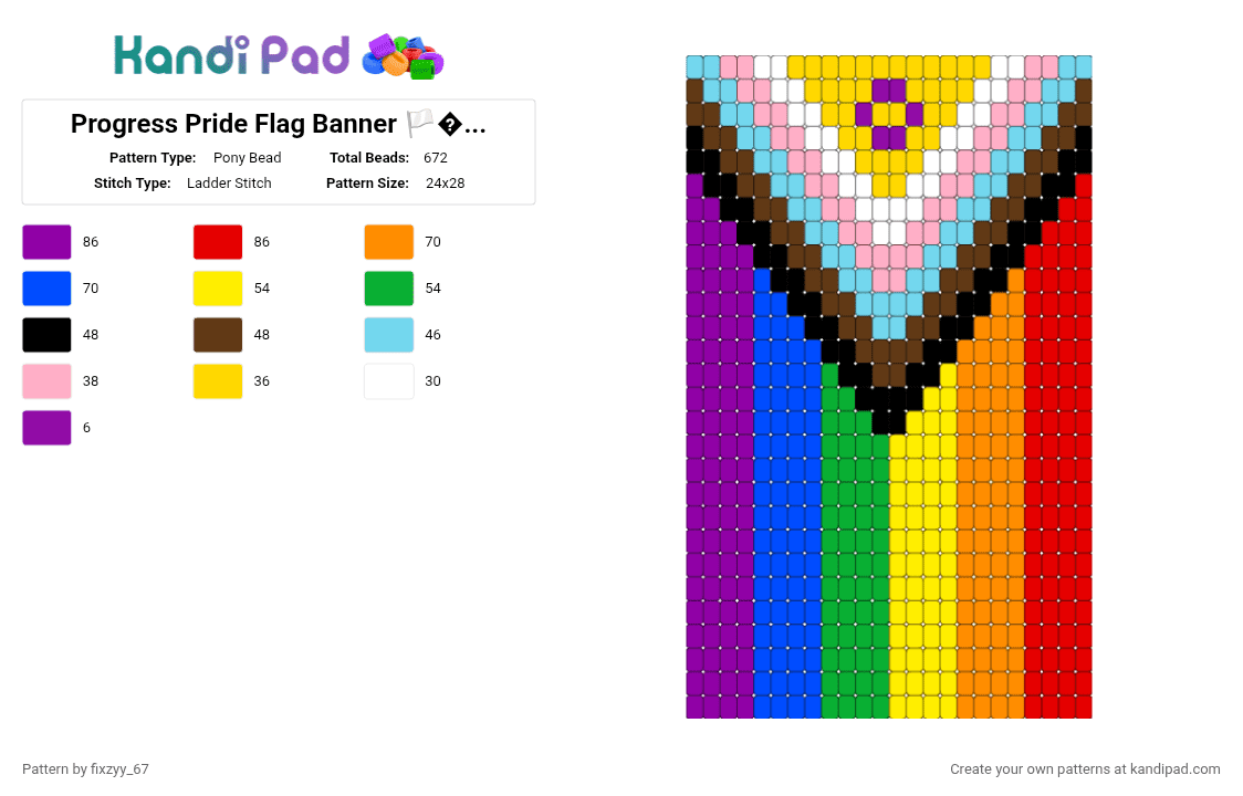 Progress Pride Flag Banner 🏳️‍🌈🏳️‍⚧️ - Pony Bead Pattern by fixzyy_67 on Kandi Pad - pink,orange,blue,colorful,pride,pride flag,progress pride,pride banner,kandi banner,lgbtqia,kandi