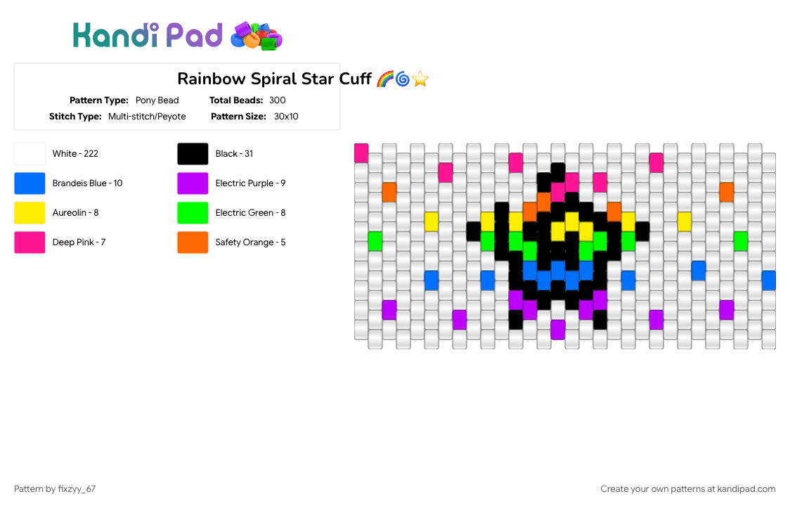Rainbow Spiral Star Cuff 🌈🌀⭐️ - Pony Bead Pattern by fixzyy_67 on Kandi Pad - blue, colorful, green, white