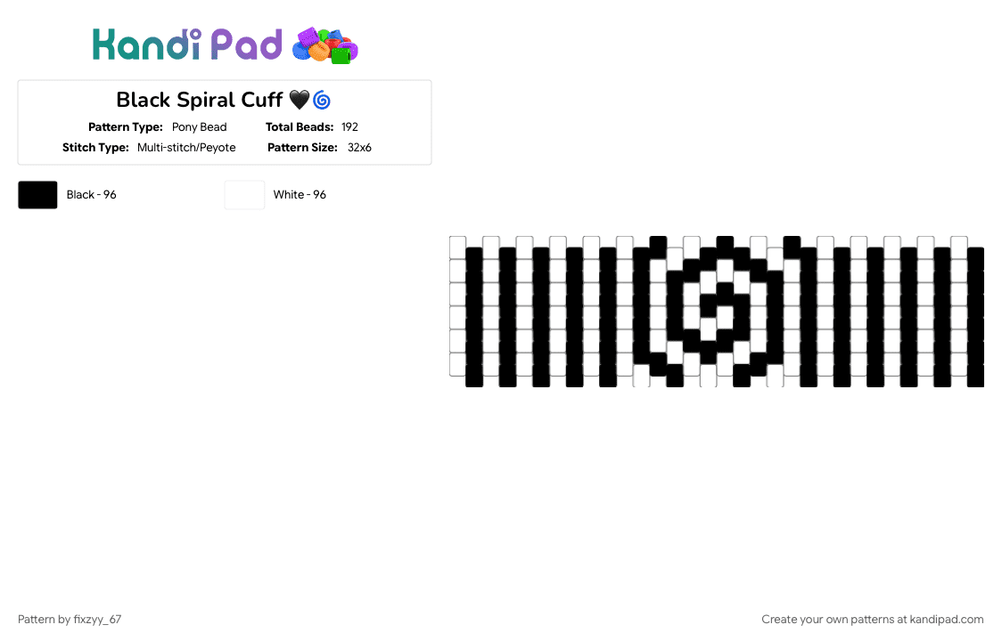 Black Spiral Cuff 🖤🌀 - Pony Bead Pattern by fixzyy_67 on Kandi Pad - black, black cuff, kandi, kandi cuff, spiral, spiral cuff, white