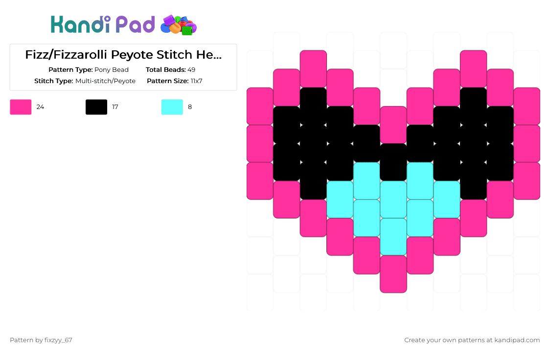 Fizz Fizzarolli Heart Charm/Keychain - Pony Bead Pattern by fixzyy_67 on Kandi Pad - charm, fizz, fizzarolli, heart, hell, helluva boss, keychain, pink