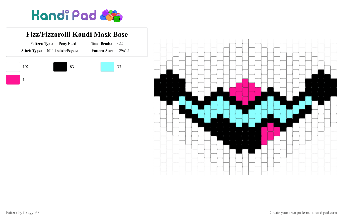 Fizz Fizzarolli Kandi Mask - Pony Bead Pattern by fixzyy_67 on Kandi Pad - white,light blue,pink,helluva boss,hell,fizz,fizzarolli,mask,kandi mask