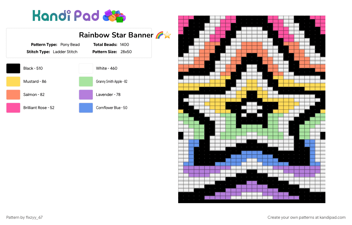 Star Banner ✨🌠 - Pony Bead Pattern by fixzyy_67 on Kandi Pad - banner, colorful, kandi, kandi banner, kandi star, pink, rainbow, star, star banner, stars, white, yellow